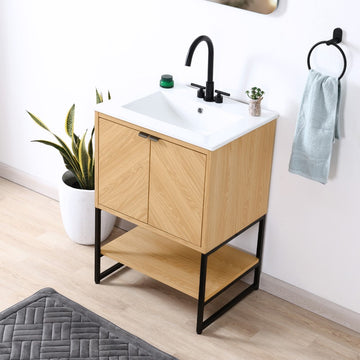 Juhl Chevron-Front Modern Minimalist 2-Shelf Bath Vanity Cabinet Only (Sink Basin Not Included)